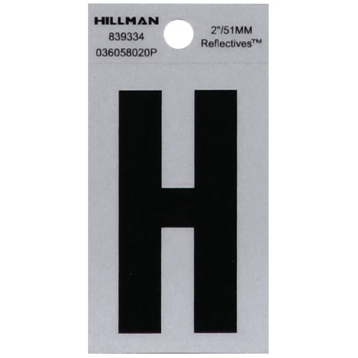 HILLMAN 2 in. Reflective Black Vinyl Self-Adhesive Letter H 1 pc (Pack of 6)