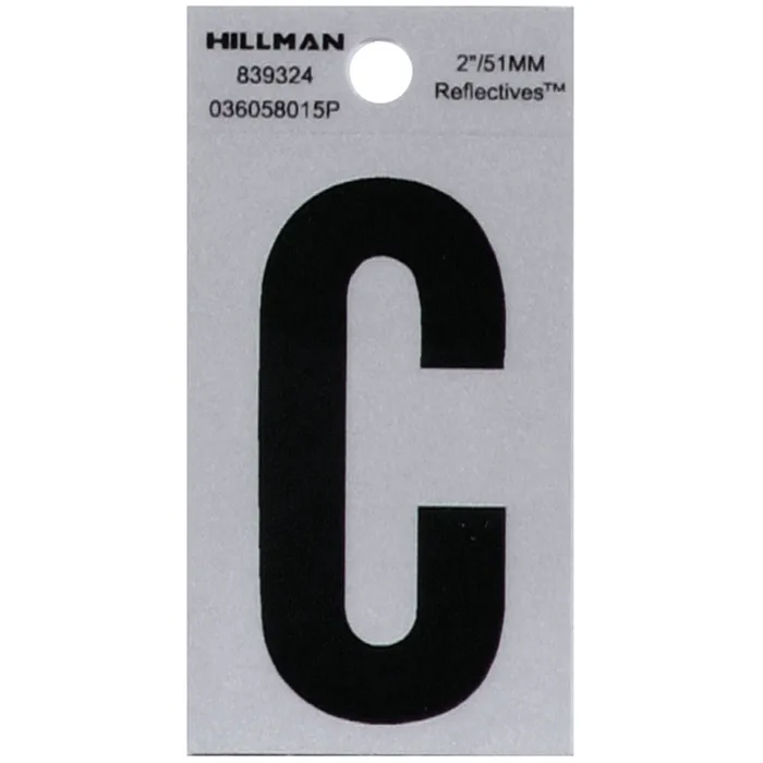 HILLMAN 2 in. Reflective Black Vinyl Self-Adhesive Letter C 1 pc (Pack of 6)