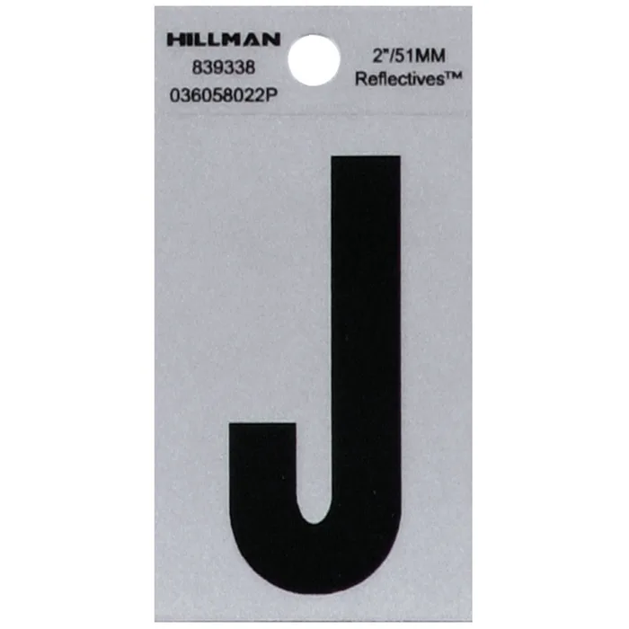 HILLMAN 2 in. Reflective Black Vinyl Self-Adhesive Letter J 1 pc (Pack of 6)