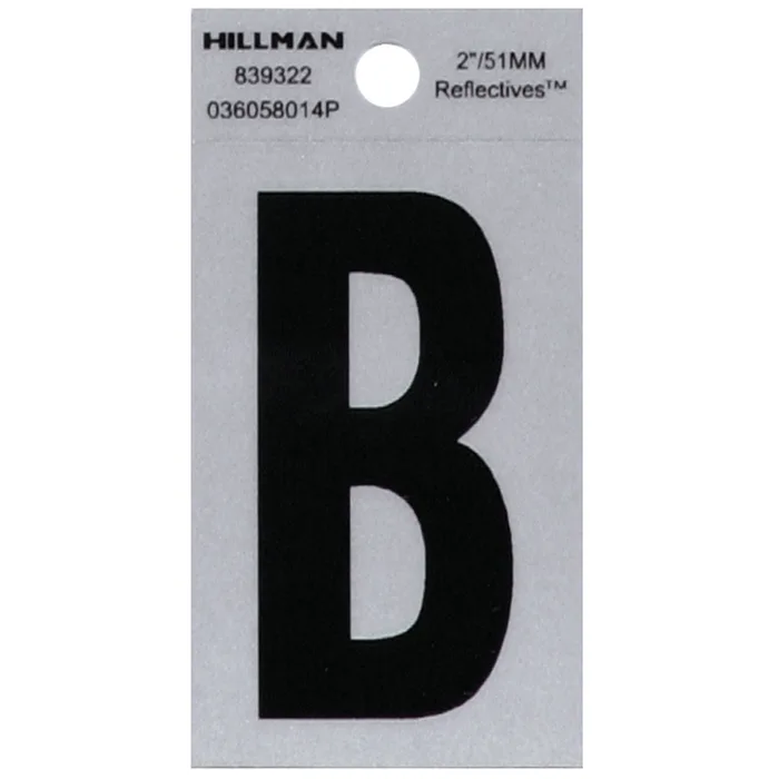 HILLMAN 2 in. Reflective Black Vinyl Self-Adhesive Letter B 1 pc (Pack of 6)