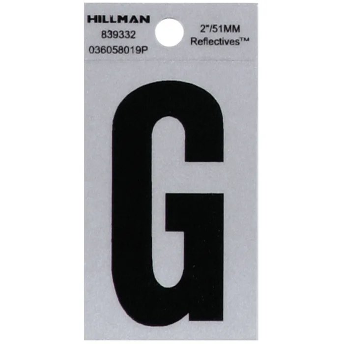 HILLMAN 2 in. Reflective Black Vinyl Self-Adhesive Letter G 1 pc (Pack of 6)