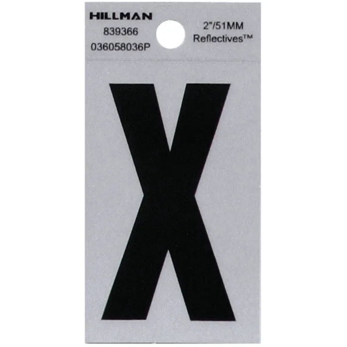 HILLMAN 2 in. Reflective Black Vinyl Self-Adhesive Letter X 1 pc (Pack of 6)