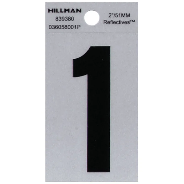 HILLMAN 2 in. Reflective Black Polyester Film Self-Adhesive Number 1 1 pc (Pack of 6)