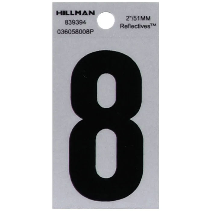HILLMAN 2 in. Reflective Black Vinyl Self-Adhesive Number 8 1 pc (Pack of 6)
