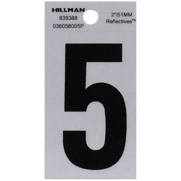 HILLMAN 2 in. Reflective Black Vinyl Self-Adhesive Number 5 1 pc (Pack of 6)