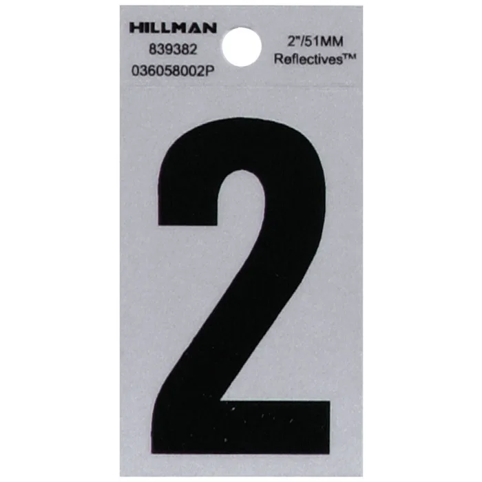 HILLMAN 2 in. Reflective Black Vinyl Self-Adhesive Number 2 1 pc (Pack of 6)