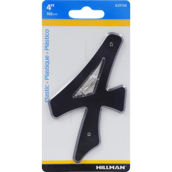 HILLMAN 4 in. Black Plastic Nail-On Number 4 1 pc (Pack of 10)