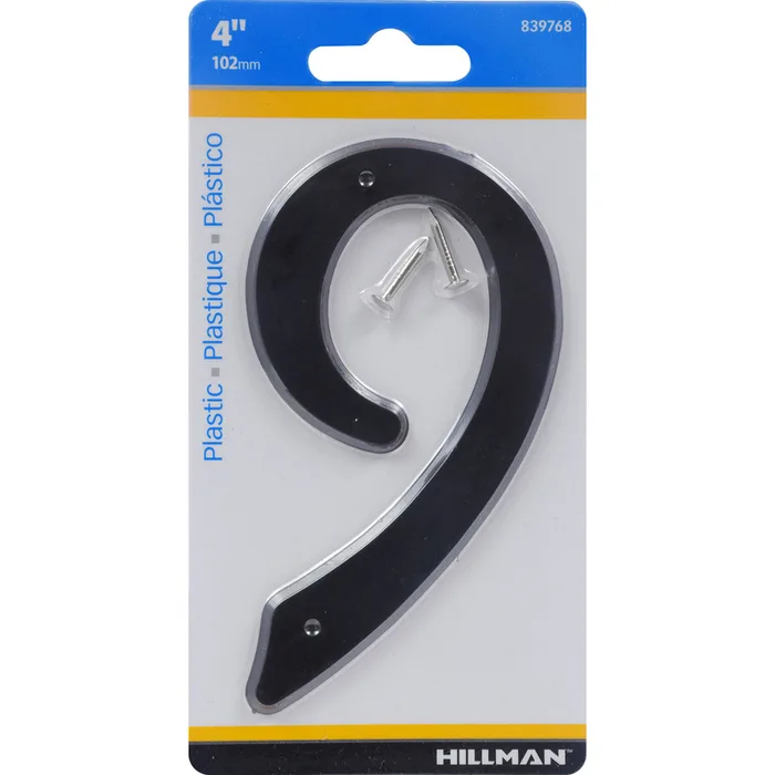 HILLMAN 4 in. Black Plastic Nail-On Number 9 1 pc (Pack of 10)