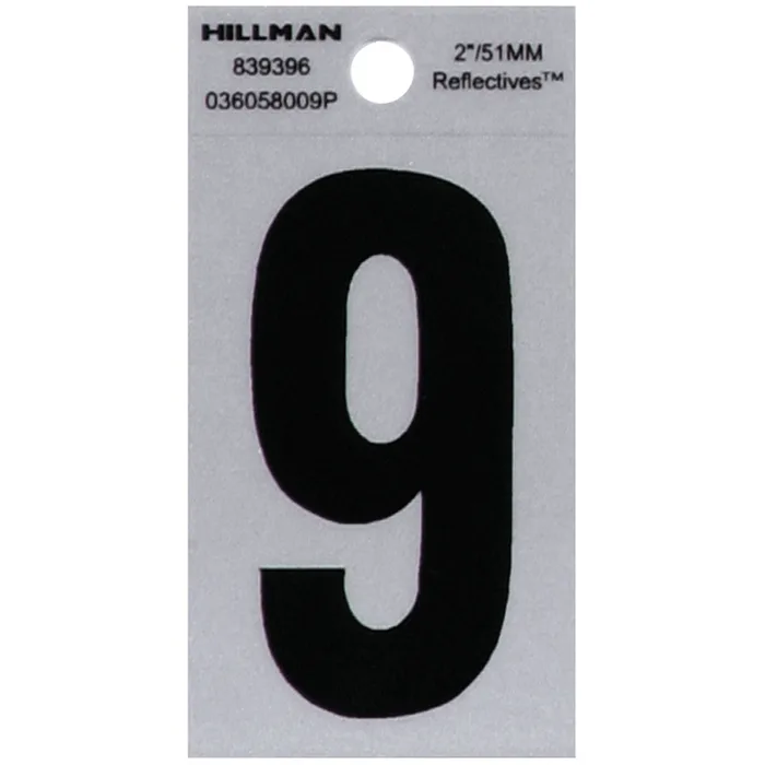 HILLMAN 2 in. Reflective Black Vinyl Self-Adhesive Number 9 1 pc (Pack of 6)
