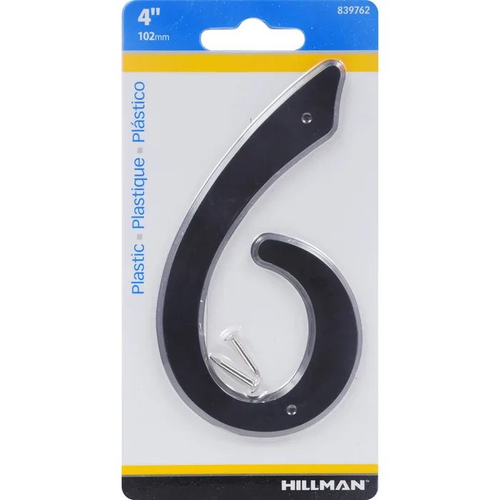 HILLMAN 4 in. Black Plastic Nail-On Number 6 1 pc (Pack of 10)