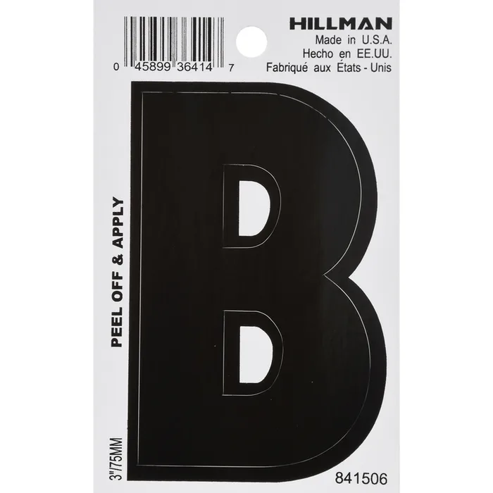 HILLMAN 3 in. Black Vinyl Self-Adhesive Letter B 1 pc (Pack of 6)