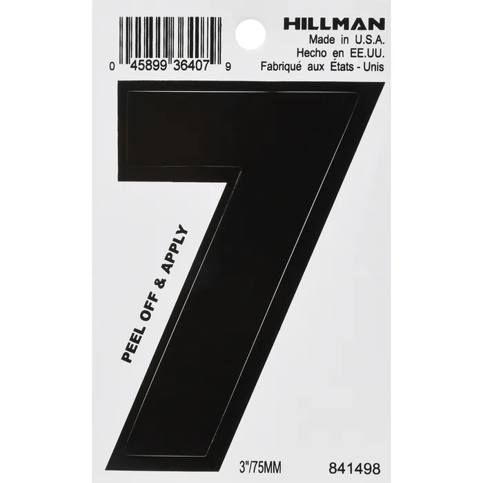 HILLMAN 3 in. Black Vinyl Self-Adhesive Number 7 1 pc (Pack of 6)