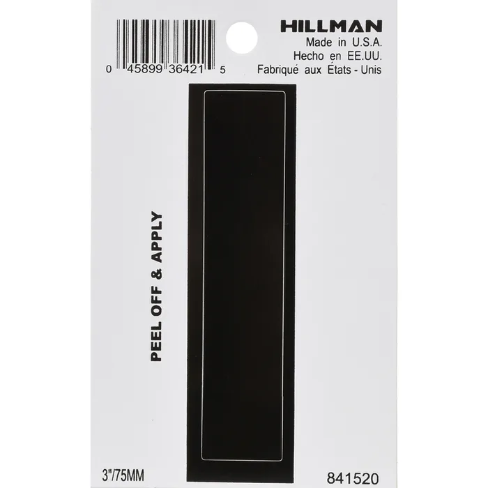 HILLMAN 3 in. Black Vinyl Self-Adhesive Letter I 1 pc (Pack of 6)