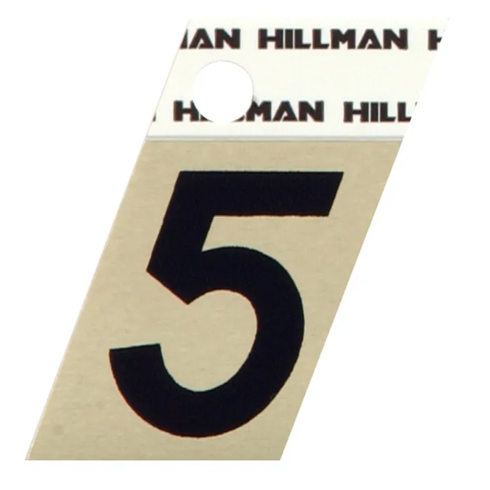 HILLMAN 1.5 in. Reflective Black Aluminum Self-Adhesive Number 5 1 pc (Pack of 6)