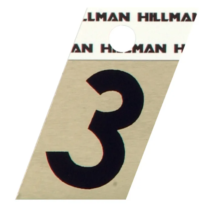 HILLMAN 1.5 in. Reflective Black Aluminum Self-Adhesive Number 3 1 pc (Pack of 6)