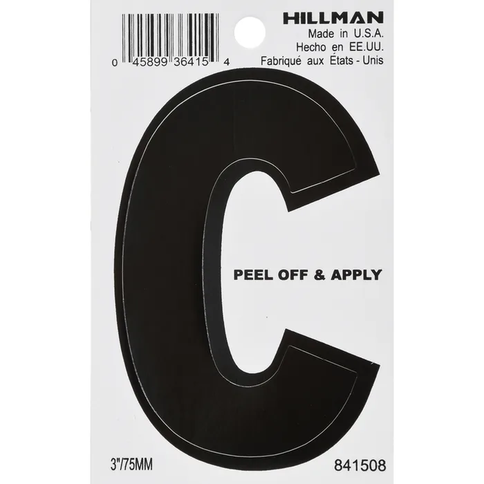 HILLMAN 3 in. Black Vinyl Self-Adhesive Letter C 1 pc (Pack of 6)
