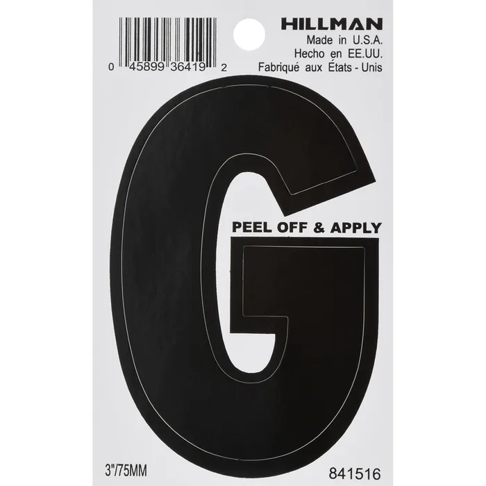 HILLMAN 3 in. Black Vinyl Self-Adhesive Letter G 1 pc (Pack of 6)
