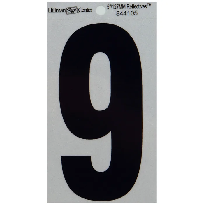 HILLMAN 5 in. Reflective Black Vinyl Self-Adhesive Number 9 1 pc (Pack of 6)