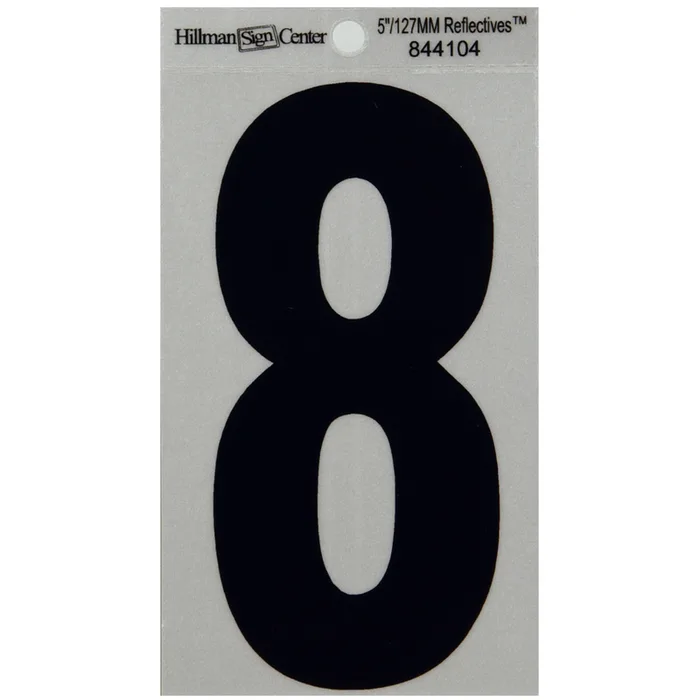 HILLMAN 5 in. Reflective Black Vinyl Self-Adhesive Number 8 1 pc (Pack of 6)
