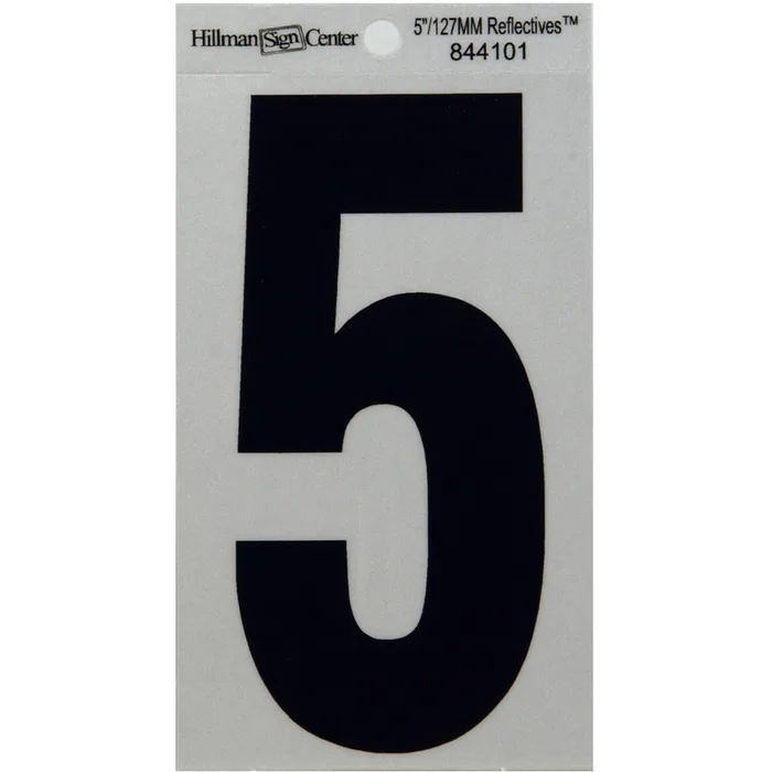 HILLMAN 5 in. Reflective Black Vinyl Self-Adhesive Number 5 1 pc (Pack of 6)