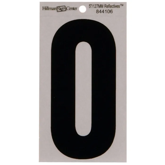 HILLMAN 5 in. Reflective Black Vinyl Self-Adhesive Number 0 1 pc (Pack of 6)
