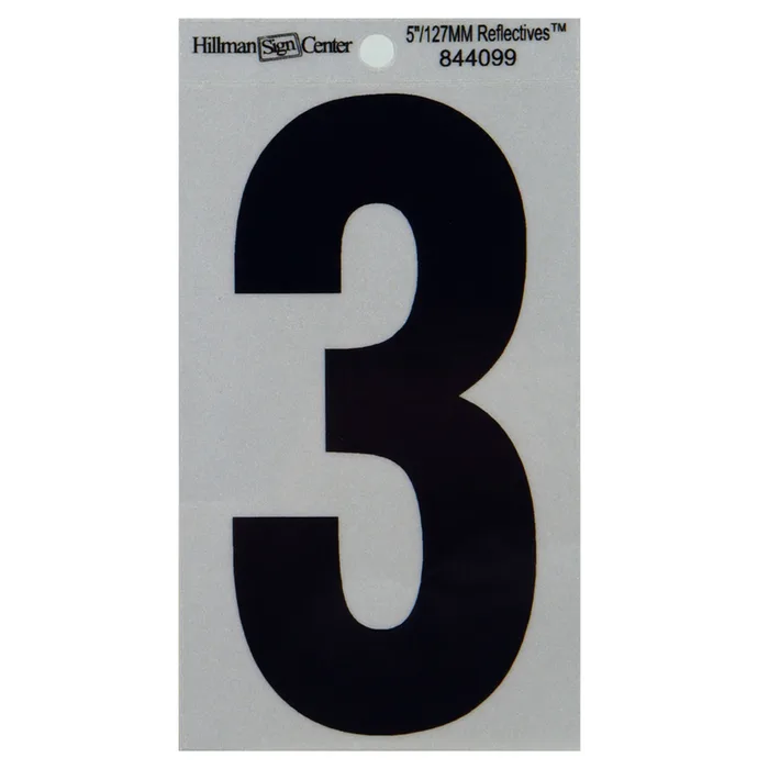 HILLMAN 5 in. Reflective Black Vinyl Self-Adhesive Number 3 1 pc (Pack of 6)
