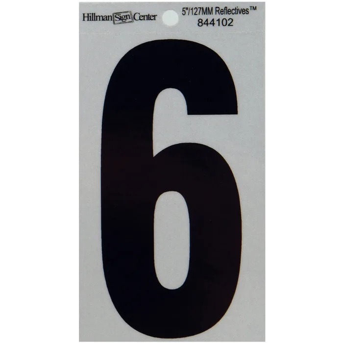 HILLMAN 5 in. Reflective Black Vinyl Self-Adhesive Number 6 1 pc (Pack of 6)