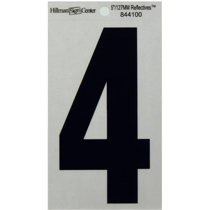 HILLMAN 5 in. Reflective Black Vinyl Self-Adhesive Number 4 1 pc (Pack of 6)