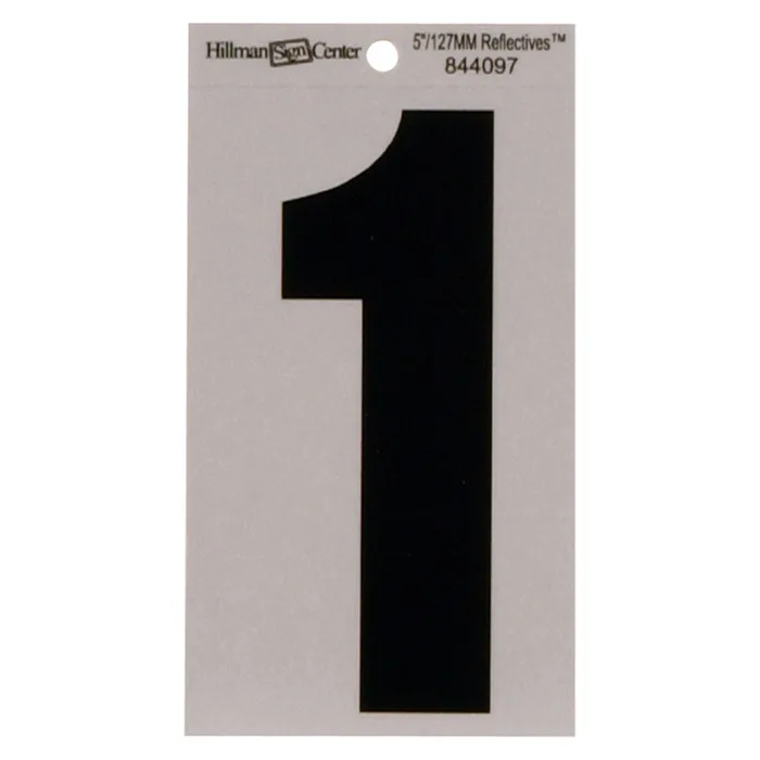 HILLMAN 5 in. Reflective Black Vinyl Self-Adhesive Number 1 1 pc (Pack of 6)
