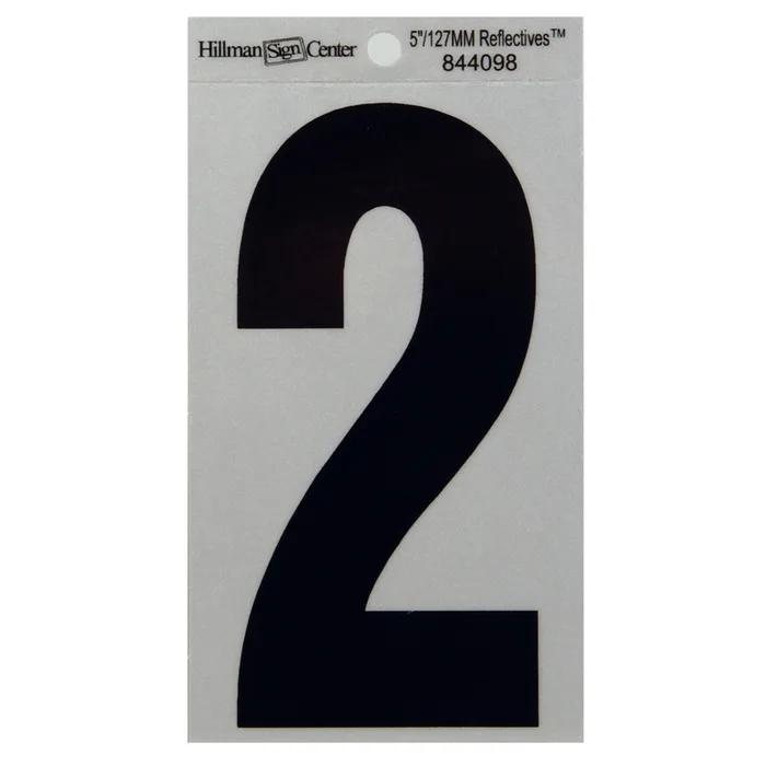 HILLMAN 5 in. Reflective Black Vinyl Self-Adhesive Number 2 1 pc (Pack of 6)