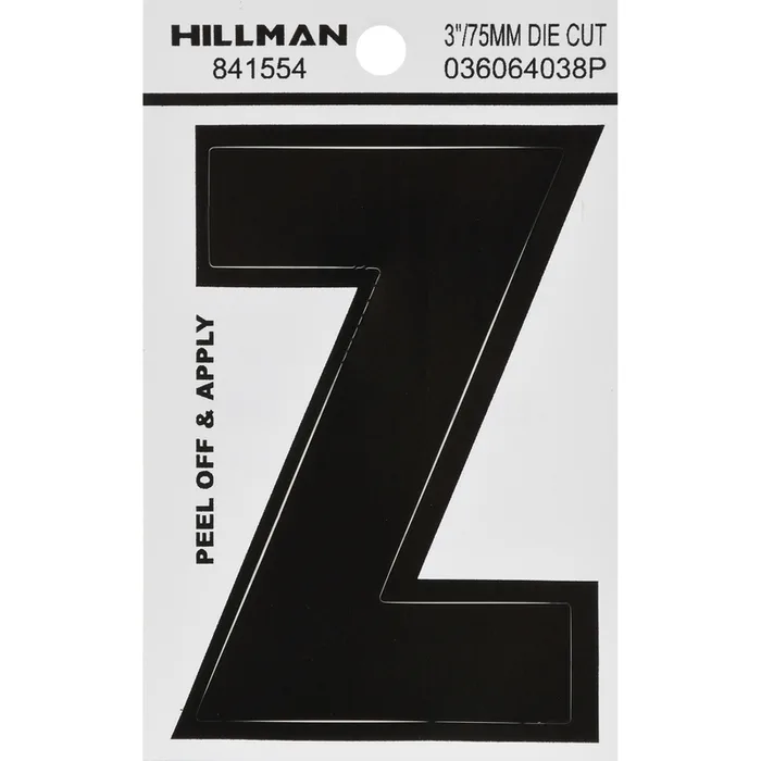 HILLMAN 3 in. Black Vinyl Self-Adhesive Letter Z 1 pc (Pack of 6)