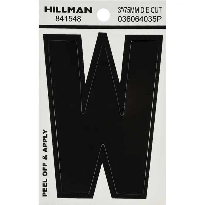 HILLMAN 3 in. Black Vinyl Self-Adhesive Letter W 1 pc (Pack of 6)