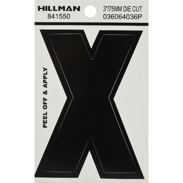 HILLMAN 3 in. Black Vinyl Self-Adhesive Letter X 1 pc (Pack of 6)