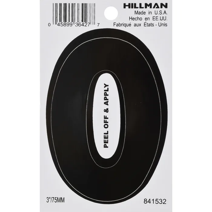 HILLMAN 3 in. Black Vinyl Self-Adhesive Letter O 1 pc (Pack of 6)