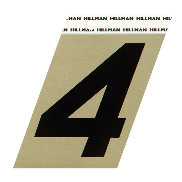 HILLMAN 3 in. Reflective Black Aluminum Self-Adhesive Number 4 1 pc (Pack of 3)