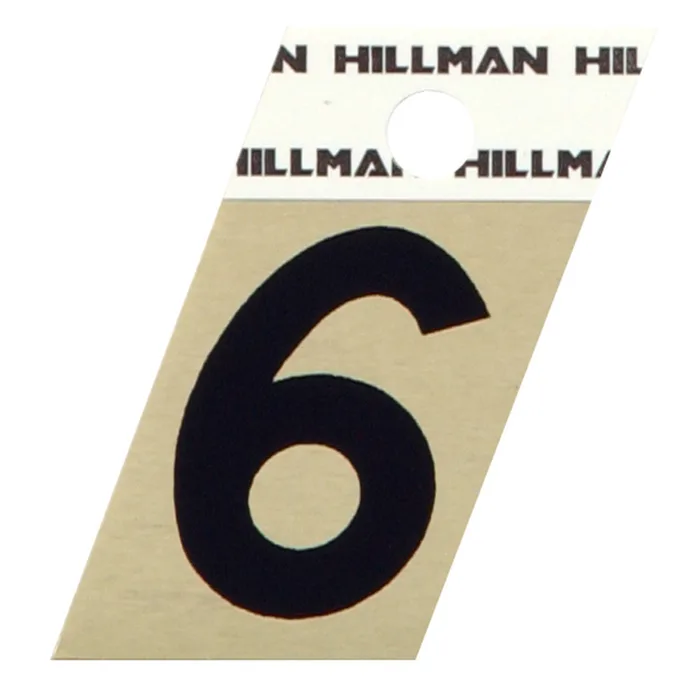 HILLMAN 1.5 in. Reflective Black Aluminum Self-Adhesive Number 6 1 pc (Pack of 6)