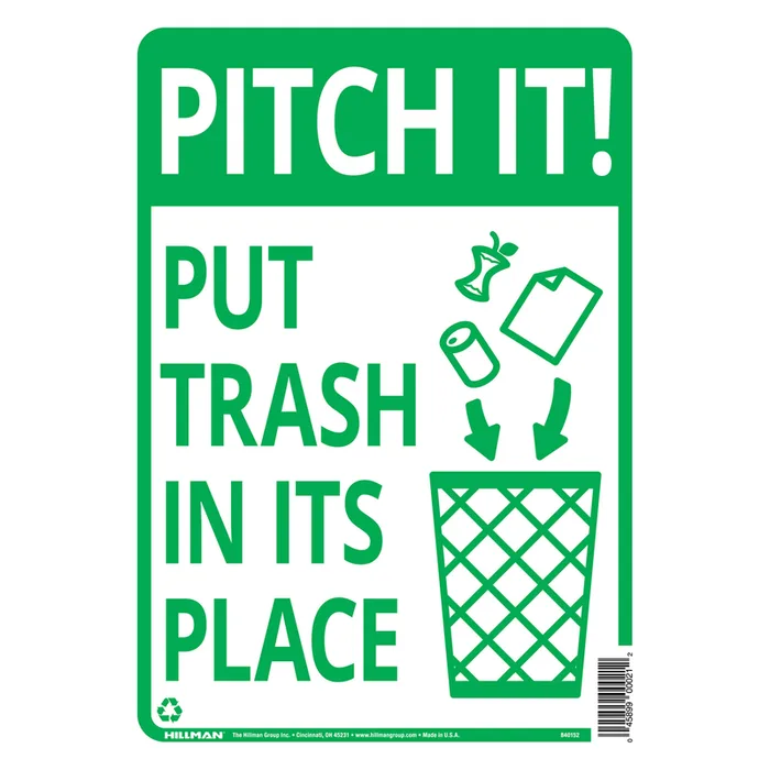 HILLMAN English White Garbage Sign 14 in. H X 10 in. W (Pack of 6)