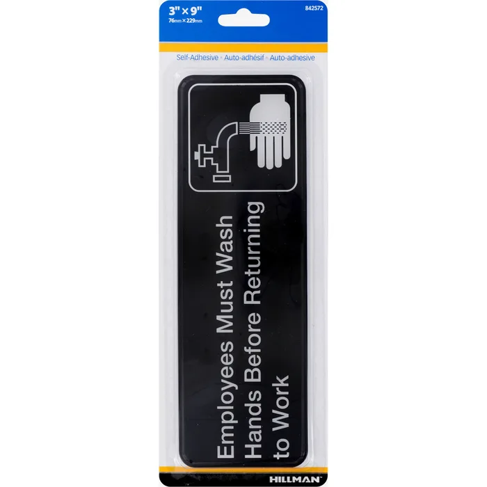 HILLMAN English Black Health Safety Plaque 3 in. H X 9 in. W (Pack of 6)