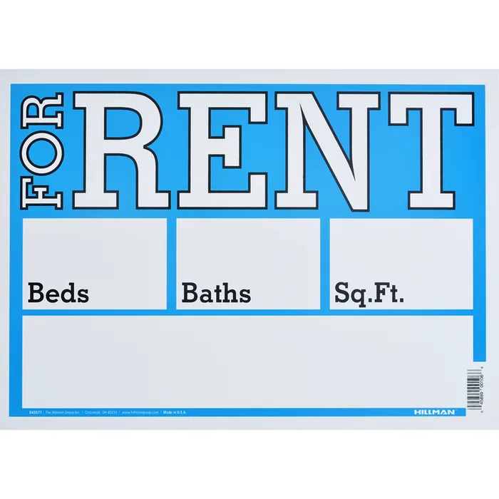 HILLMAN English Blue For Rent Sign 10 in. H X 14 in. W (Pack of 6)