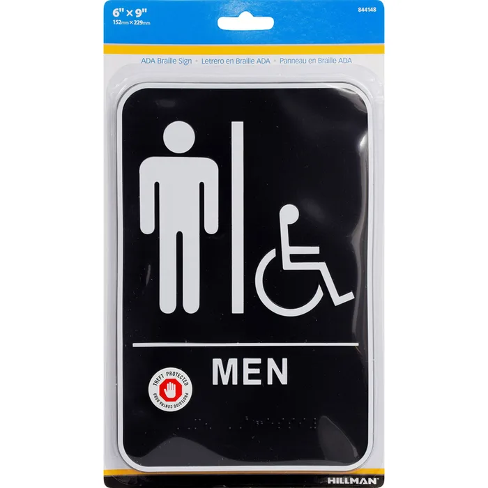 HILLMAN English Black Restroom Plaque 9 in. H X 6 in. W (Pack of 3)
