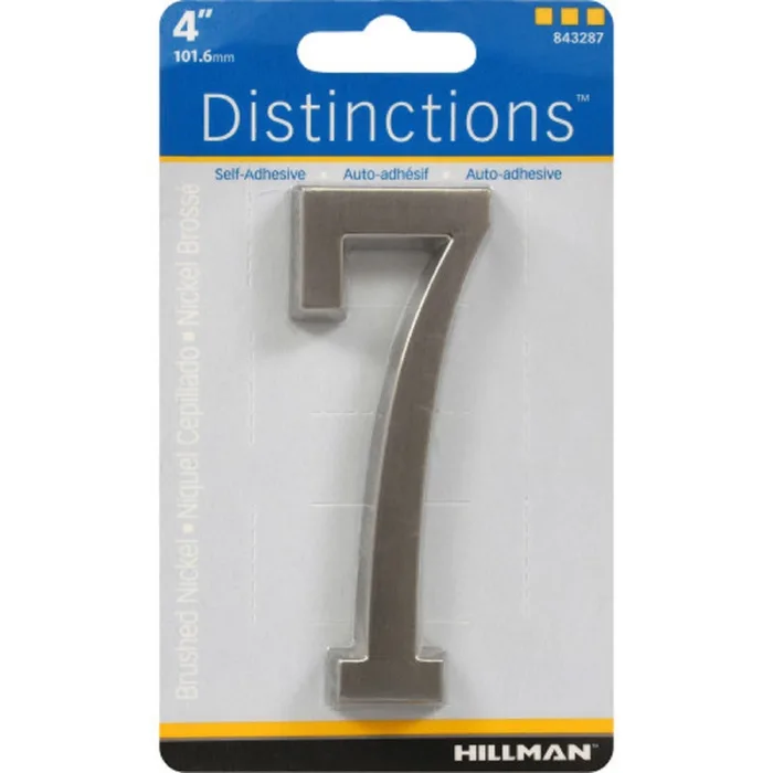 HILLMAN Distinctions 4 in. Silver Zinc Die-Cast Self-Adhesive Number 7 1 pc (Pack of 3)