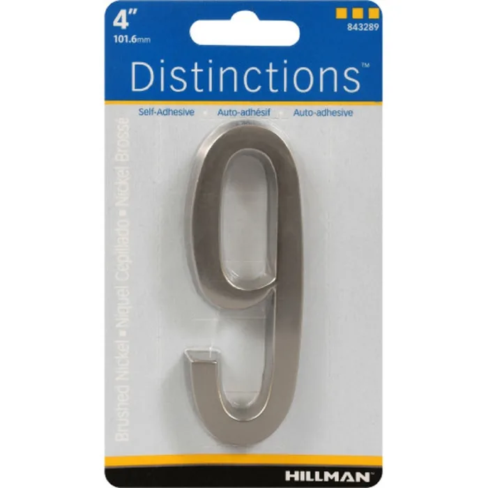 HILLMAN Distinctions 4 in. Silver Zinc Die-Cast Self-Adhesive Number 9 1 pc (Pack of 3)