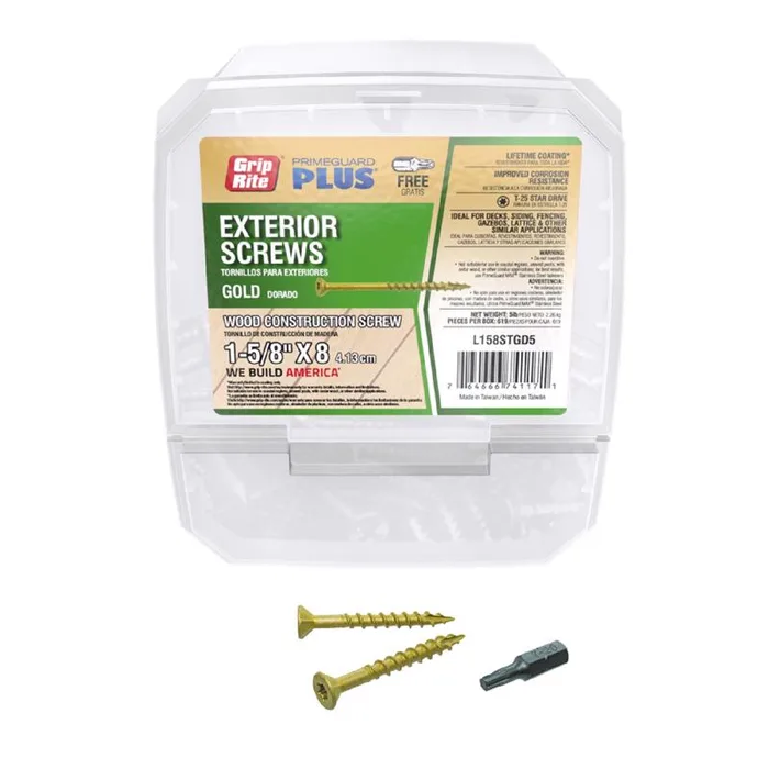 Grip-Rite PrimeGuard Plus No. 8 wire X 1-5/8 in. L Gold Star Flat Head Deck Screws 5 lb (Pack of 4)