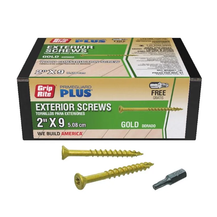 Grip-Rite PrimeGuard Plus No. 9 wire X 2 in. L Gold Star Flat Head Deck Screws 1 lb (Pack of 12)