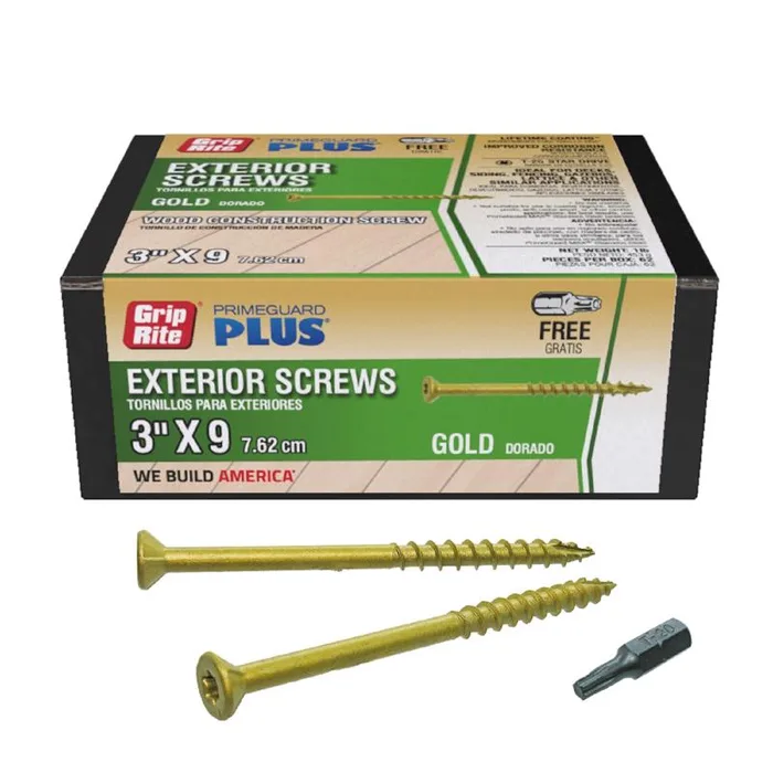 Grip-Rite PrimeGuard Plus No. 9 wire X 3 in. L Gold Star Flat Head Deck Screws 1 lb (Pack of 12)