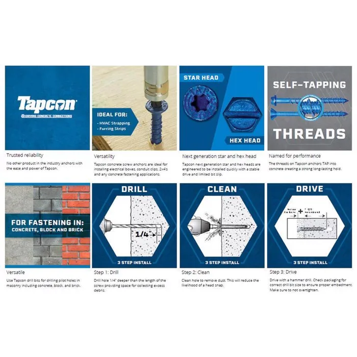 Tapcon 1/4 in. in. X 2-1/4 in. L Star Flat Head High/Low Concrete Screws