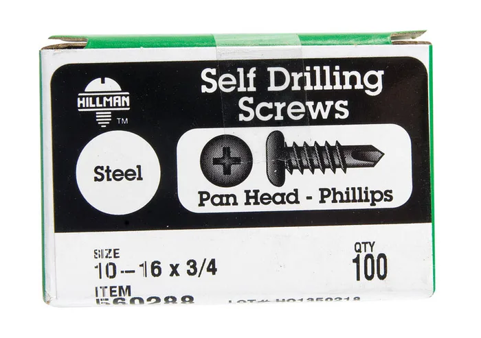 HILLMAN No. 10-16 Ga. X 3/4 in. L Phillips Pan Head Self-Drilling Screws 100 pk