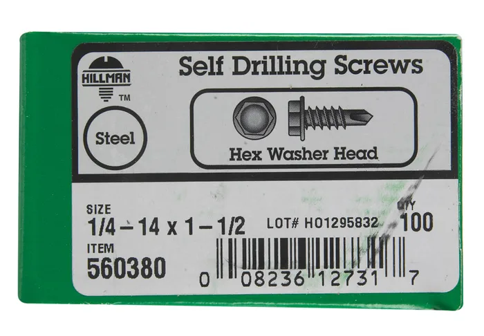 HILLMAN 1/4 in. Ga. X 1-1/2 in. L Hex Hex Washer Head Sheet Metal Screws 100 pk