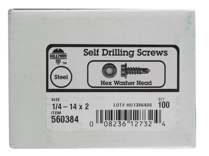 HILLMAN 1/4 in. Ga. X 2 in. L Hex Hex Washer Head Sheet Metal Screws 100 pk