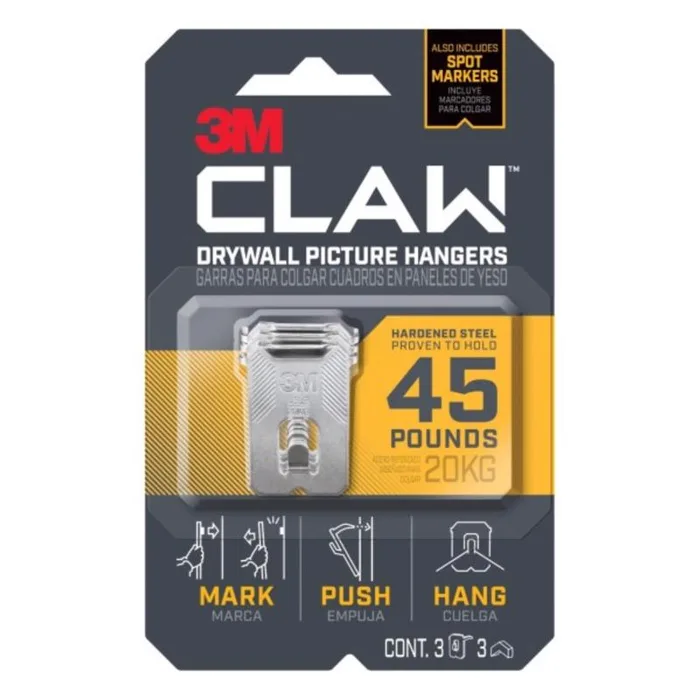 3M Claw Silver Drywall Picture Hanger 45 lb 3 pk